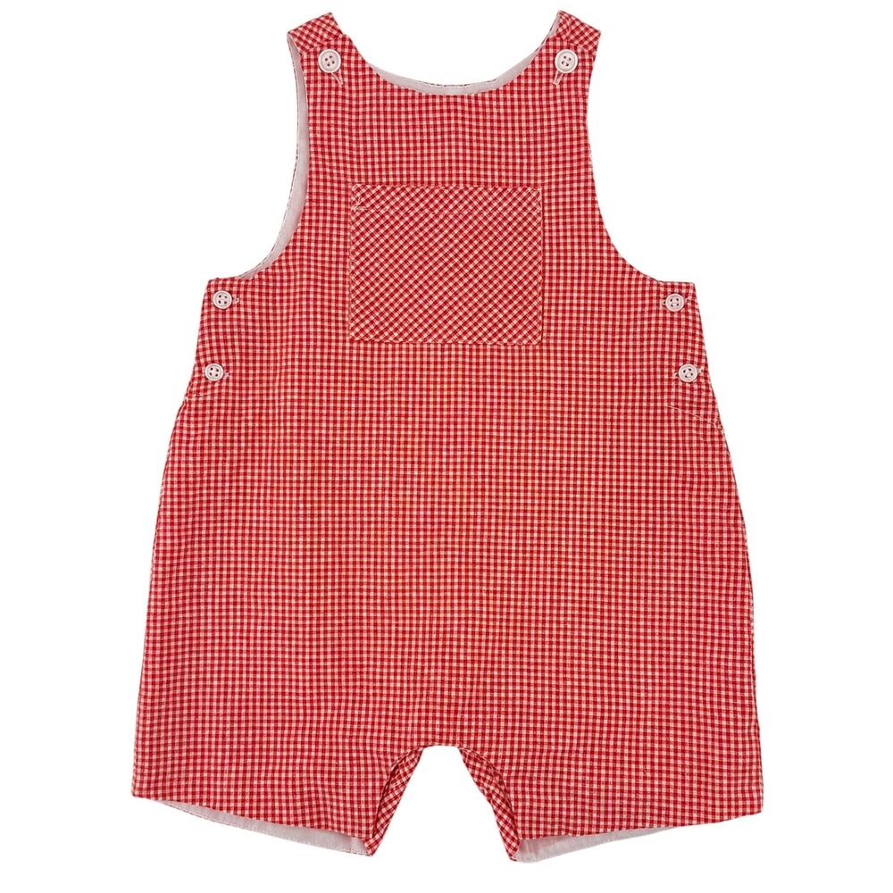 Edgehill Collection Red Gingham Jon Jon Shortall Romper Baby Boys Sz 6M